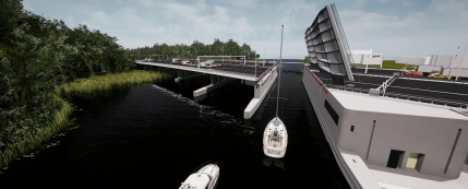 Hoge scheepvaart passeren Schipholbrug A9 - render