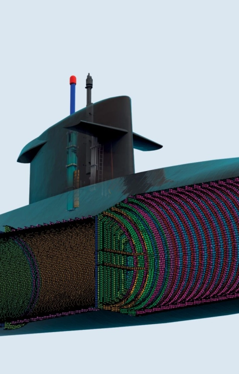 Model van de sterkte van de drukhuid van een onderzeeboot
