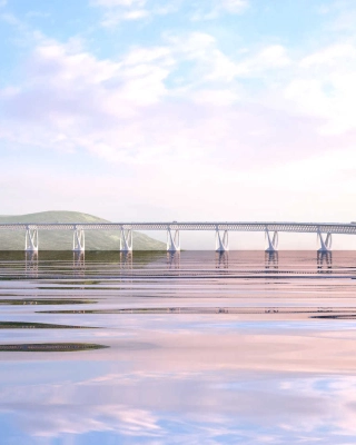 Floating bridge across Sognefjord