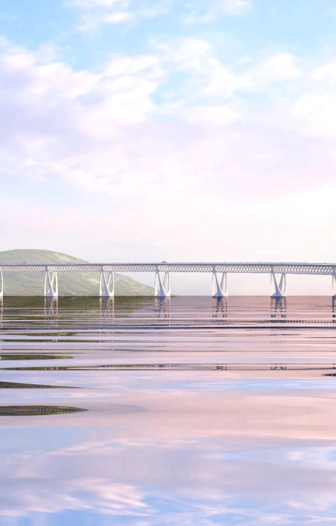 Floating bridge across Sognefjord
