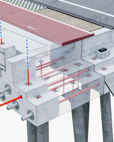 Technical model of a modular concrete bridge designed according to IFD principles.