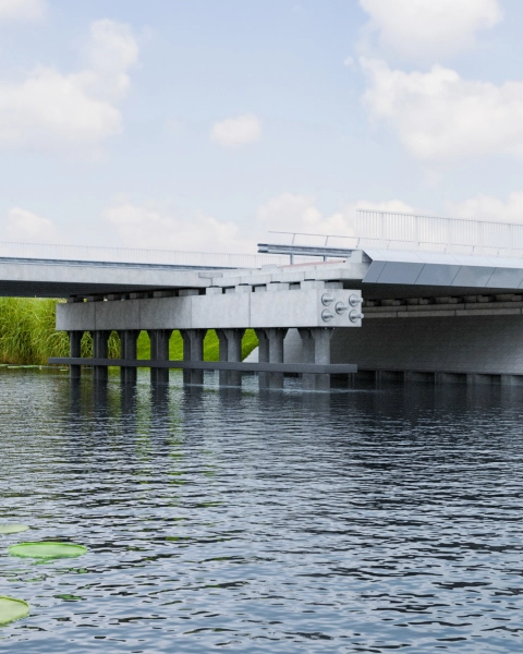 Modular concrete bridge based on IFD principles over a waterway near Medemblik.